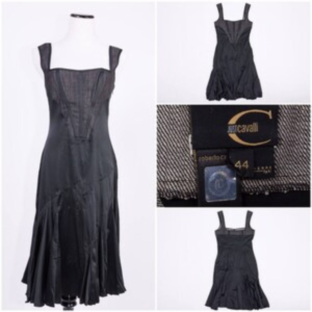 Roberto Cavalli "Just Cavalli" Denim and Black Satin Dress